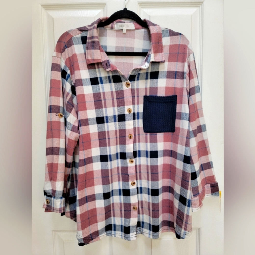 Eden & Olivia Women's Plaid Button Down Long Sleeve or 3/4 Sleeve Plus Size 3x